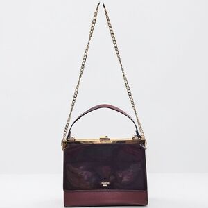 Dune London Burgundy Patent Leather Top Handle Bag | Gold Frame Chain Strap